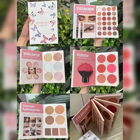 All In One Makeup Palette Book | 4 In 1 Makeup Book with 6 Highlighters, 4 Contour Shades, 24 Eyeshadows, 6 Blush Shades, and 3 Eyebrow Powders | Long Lasting and Waterproof